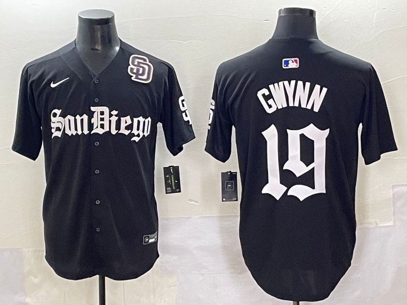 Men 2025 San Diego Padres #19 Gwynn Black Five generations Joint Name Nike MLB Jersey style 15
